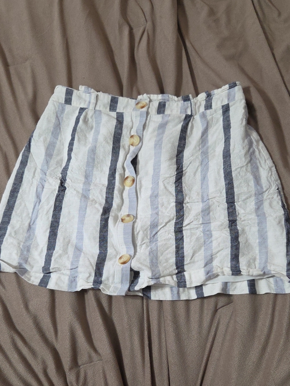 Striped Button-Front Linen-Blend Skirt - Blue & White